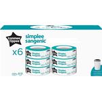 NEW-SANGENIC SIMPLEE MULTIPACK X 6 - CONFEZIONE DA 6 RICARICHE SANGENIC COMPATIBILI SOLO CON CONTENITORI SIMPLEE COME DA IMMAGINE. E' una pellicola dal delicato profumo che contiene gli odori del pannolino usato anche grazie al meccanismo del contenitore.