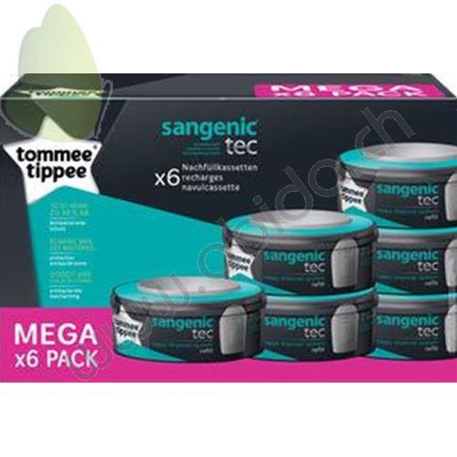 SANGENIC TEC RECHARGE MEGA X 6 - il contient 6 recharges pour lélimination  des couches, 0+ mois - enveloppe et les odeurs de piège avec un film
