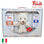 COFANETTO REGALO "CREMINO" TRUDY BABY CARE COMPOSTO DA: 1 PELUCHE DELLA LINEA TRUDI CREMINO (orsetto o coniglietto) - 1 BAGNOLATTE AL MIELE MILLEFIORI DA 250 ml - 1 ACQUA DI COLONIA AL BERGAMOTTO E MILLEFIORI DA 100 ml